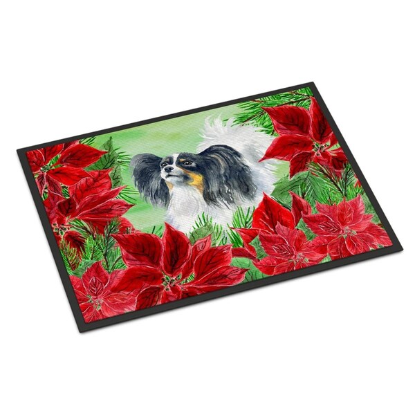 Carolines Treasures Papillon Poinsettas Indoor or Outdoor Mat, 24 x 36 in. CK1305JMAT - main